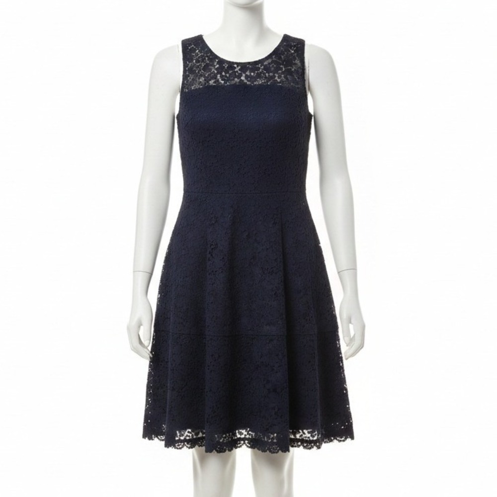 Tommy Hilfiger Navy Eyelet Fit Flare Dress Womens 6 Preppy Classic Feminine